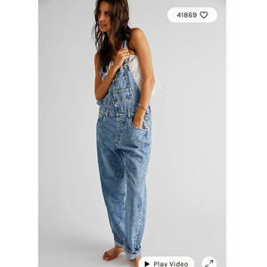 Free People Ziggy Denim Overalls Medium Denim NEW